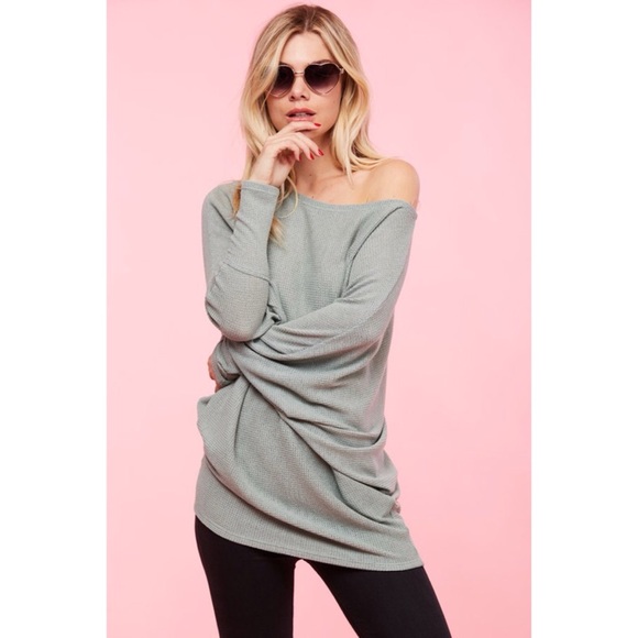 LAST ONEOff the Shoulder Textured Knitted Top-SAGE - Picture 5 of 5